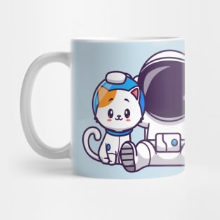 Cute Astronaut With Cat And Pug Dog Cartoon Mug